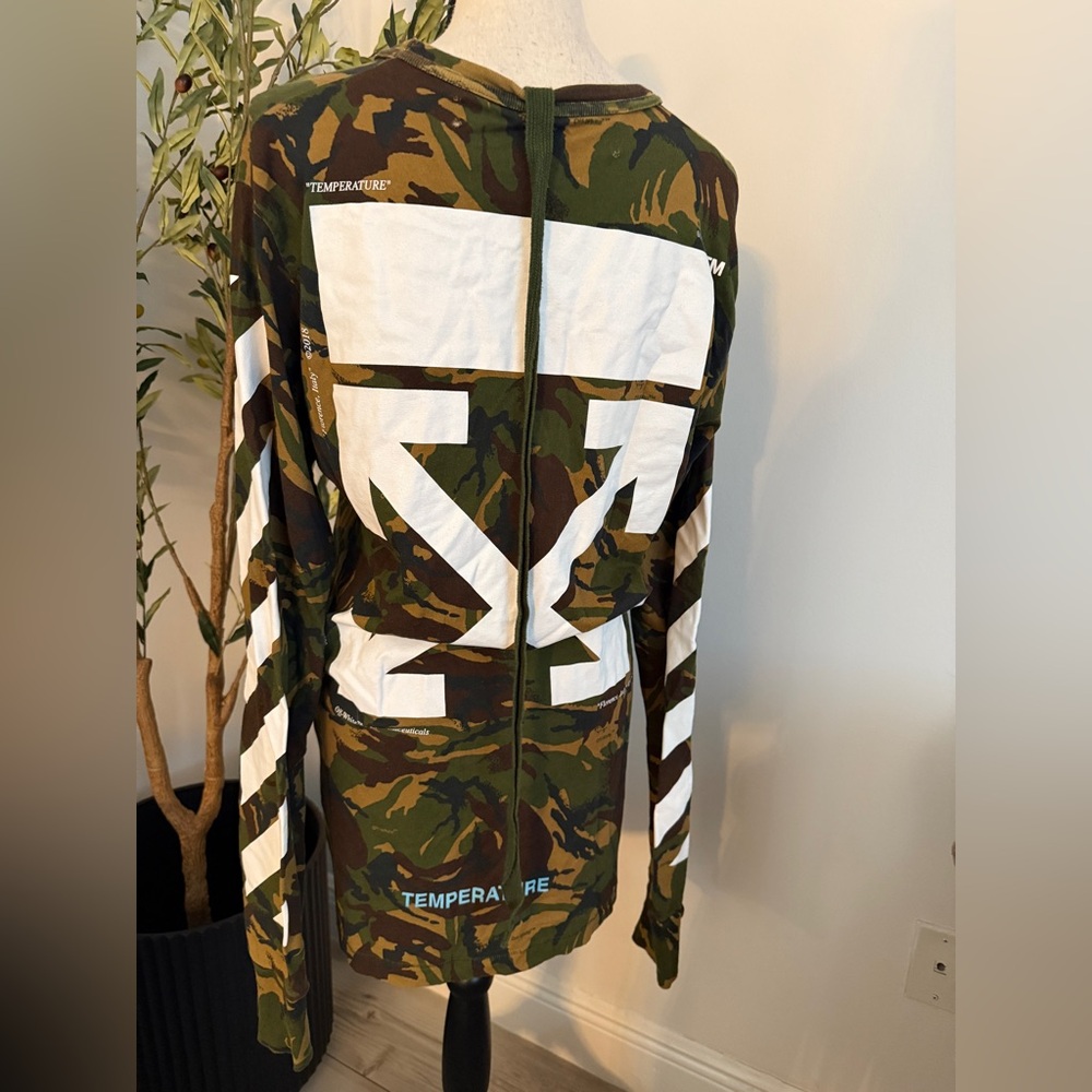 Off-White Long Sleeve Diagonal Camo Tee Green Brown Size M | Virgil Abloh Street